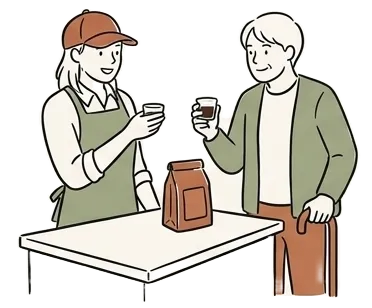 Frau und Mann mit Kaffee in der Hand